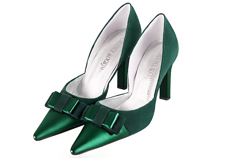 Emerald green women's open arch dress pumps. Pointed toe. Very high slim heel - Florence KOOIJMAN